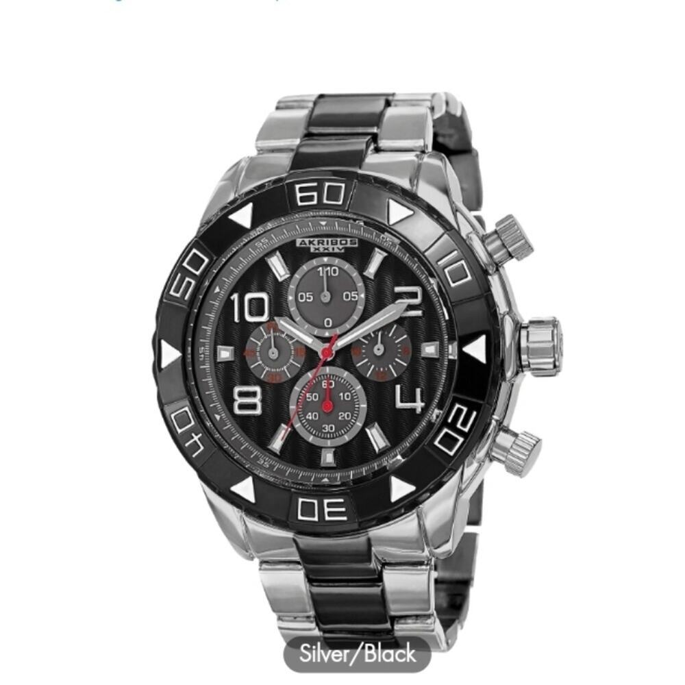 MEN'S WATCH AKRIBOS XXIV QUARTZ CHRONOGRAPH ETCHED-PATTERN DIAL STRAP STAINLESS